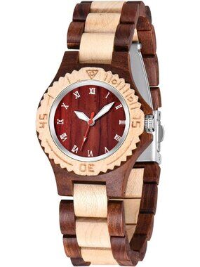 Women's Brown Cream Adjustable Strap and Lightweight Wooden Quartz Wrist Watch